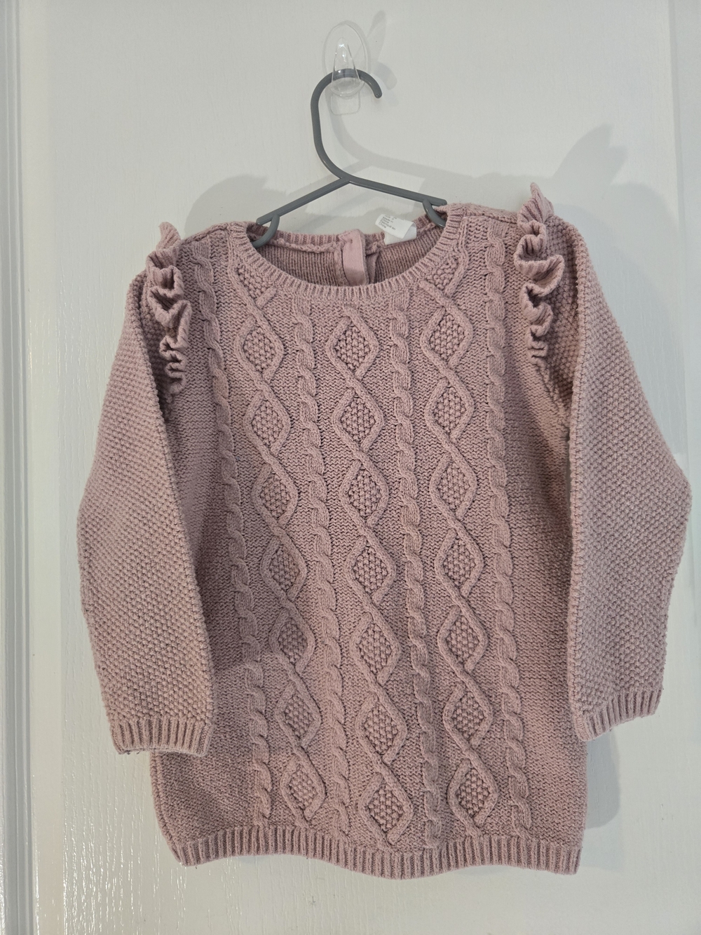 Girls 2-3y H&M Light Pink Cable Knit Ruffle-Shoulder Sweater